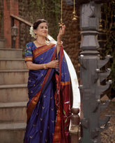 Chandrabindu Khann Paithani Blue women's Saree